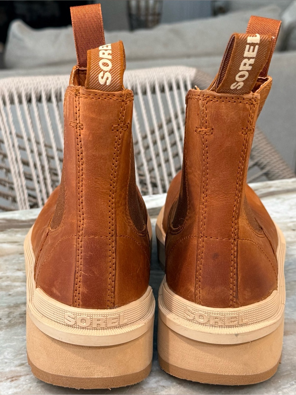 Women’s SOREL Hi-Line Chelsea brown leather platform boots- Size 8.5 - Picture 5 of 10